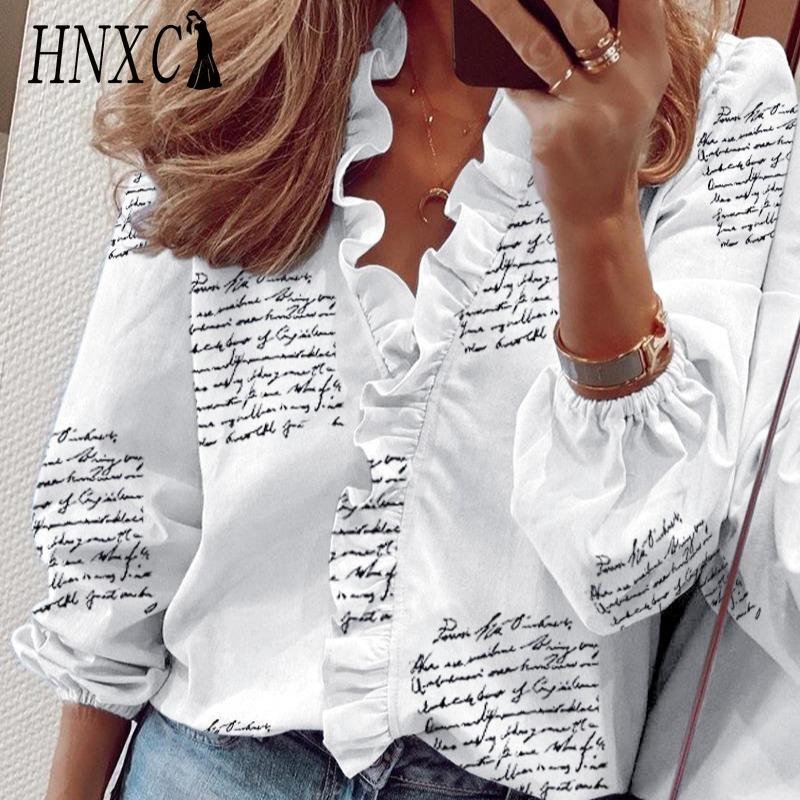 HNXC Women's Fashion Casual Long Sleeve V Neck Blouses & Shirts