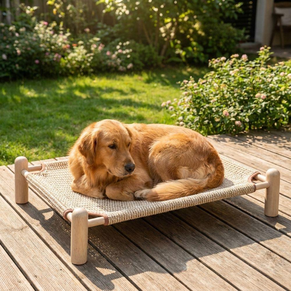 Moisture-proof Pet Camping Bed Wooden Frame Cat Hammock Cool Cat Nest Cat Elevated Bed Indoor Use