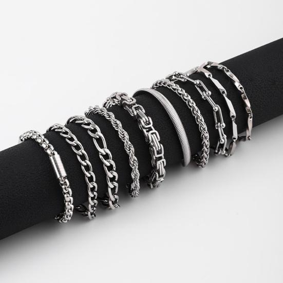 Men Bracelet Thick Hollow Chain with Lobster Clip Solid Color Polished Stainless