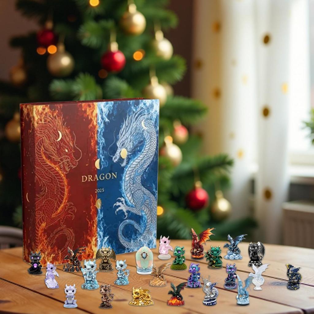 2025 Drachenliebhaber Adventskalender 24 Tage Weihnachts-Countdown Mit 24 2D Acryl Niedliche Drachen Deko Adventskalender für Weihnachten