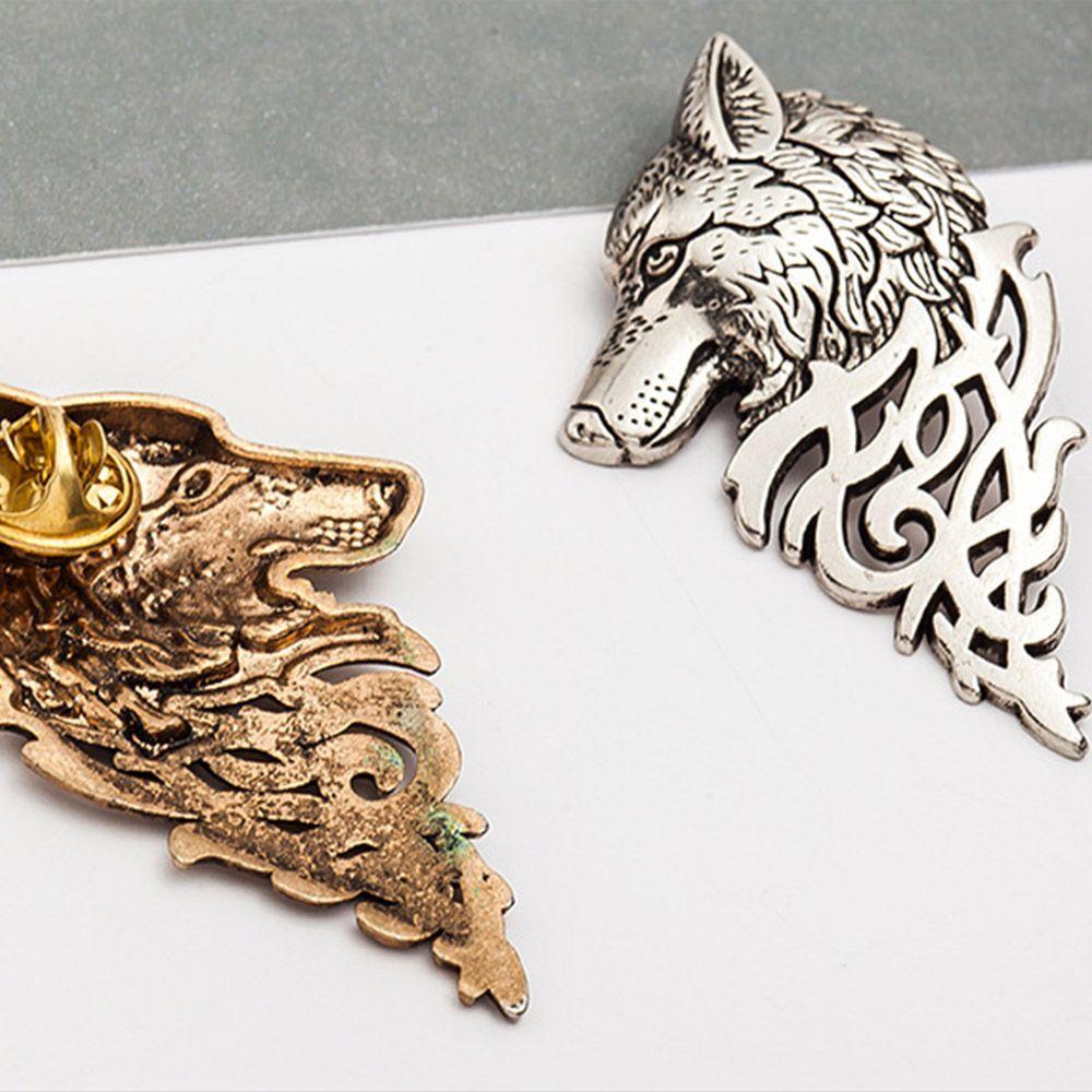 Men Nordic Retro Stick Black Bronze Viking Shirt Accessory Brooch Wolf Head Badge Lapel Pin
