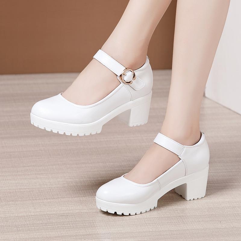 Women's High Heel Shoes Genuine Leather Pumps Platform Mary Jane Shoes Women Office Work Shoe Women's Wedding Shoes 32-43