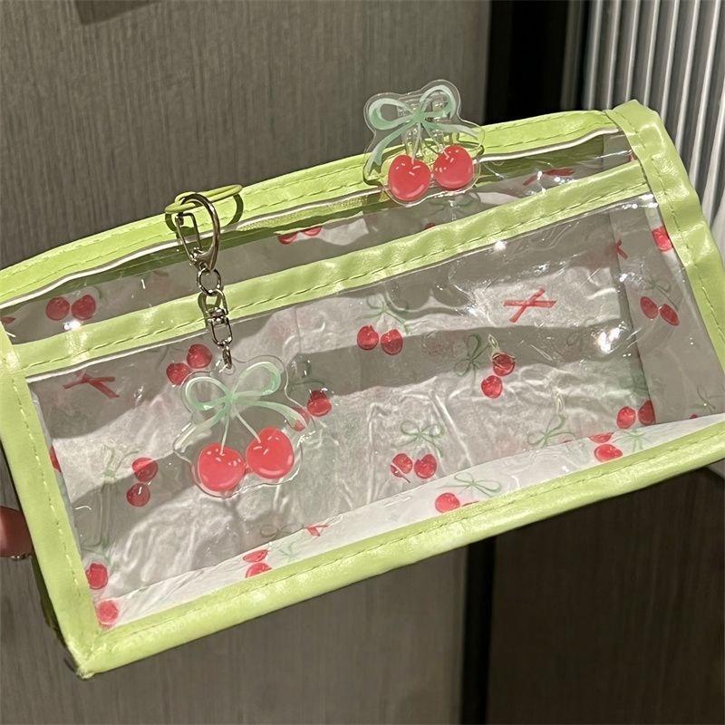 Sweet Cherry Transparent Pencil Case Large Capacity Student Stationery Zipper Pen Bag School Supplies Makeup Storage