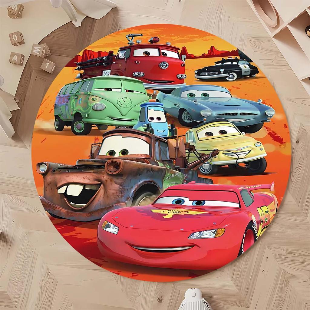 Tappeto Rotondo Tappeto Circolare Antiscivolo con Pattern di Saetta McQueen per Camera da Letto dei Bambini Stanza dei Giochi