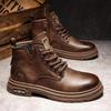 Autumn and Winter Martin Boots Men's Velvet New Tooling Boots Retro British Men's High-top Trendy Leather Cotton Boots