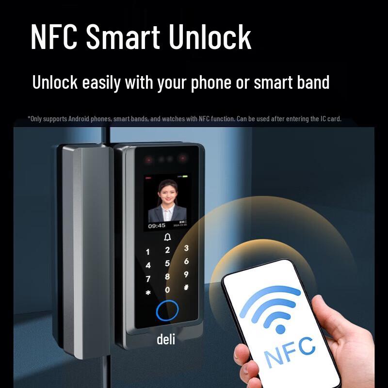 Deli Smart Fingerprint Glass Door Lock with Mini Program Management