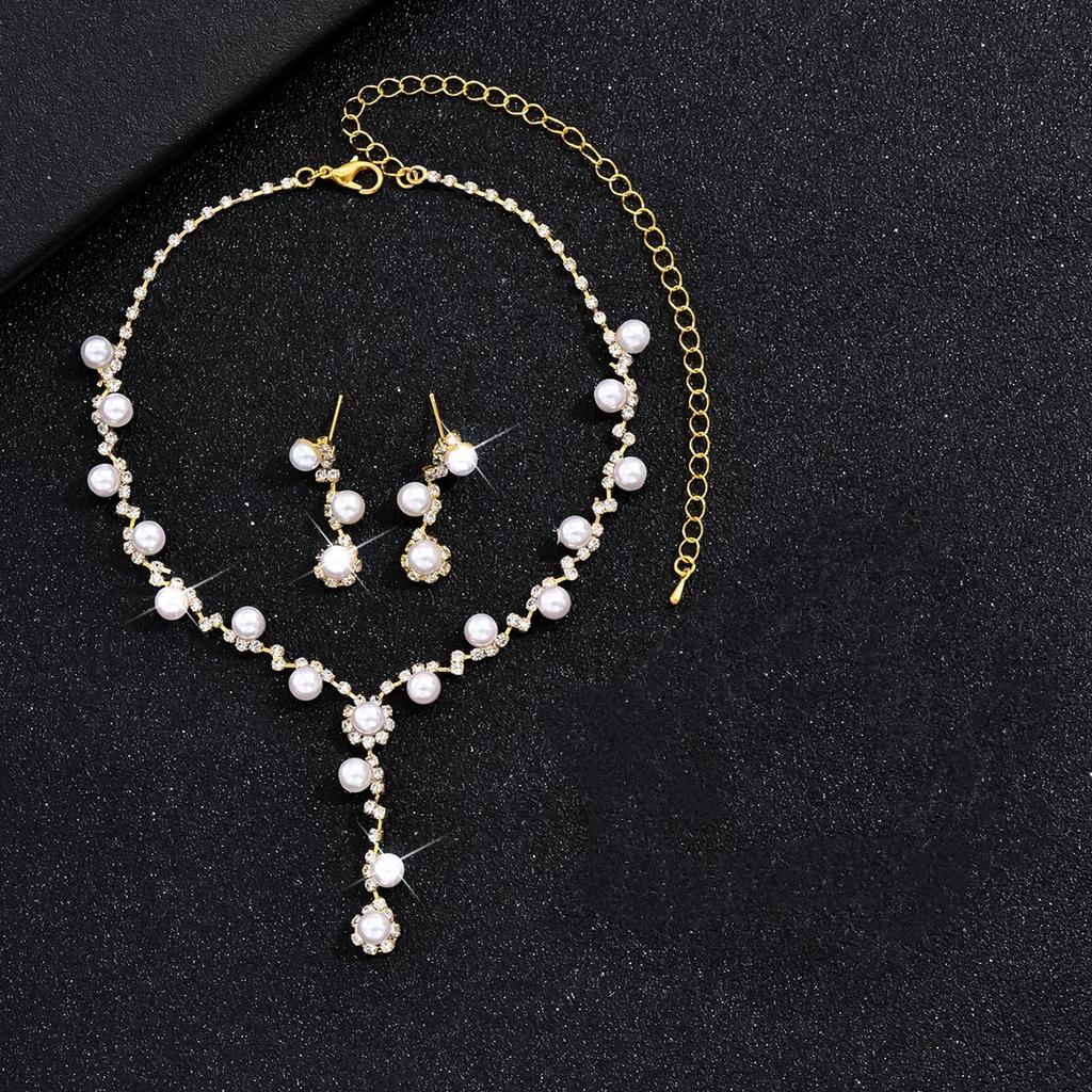 Multi-Color Jewelry Set New Shiny Full Diamond Women'S Wedding Jewelry Necklace Earrings Bracelet Three-Piece Set