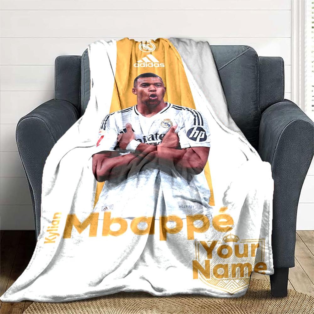 Mbappé Customize Text Blanket Throw Customizable Blanket Durable Comfort Perfect for Bedding Chair Livingroom Sofa All-Season Use