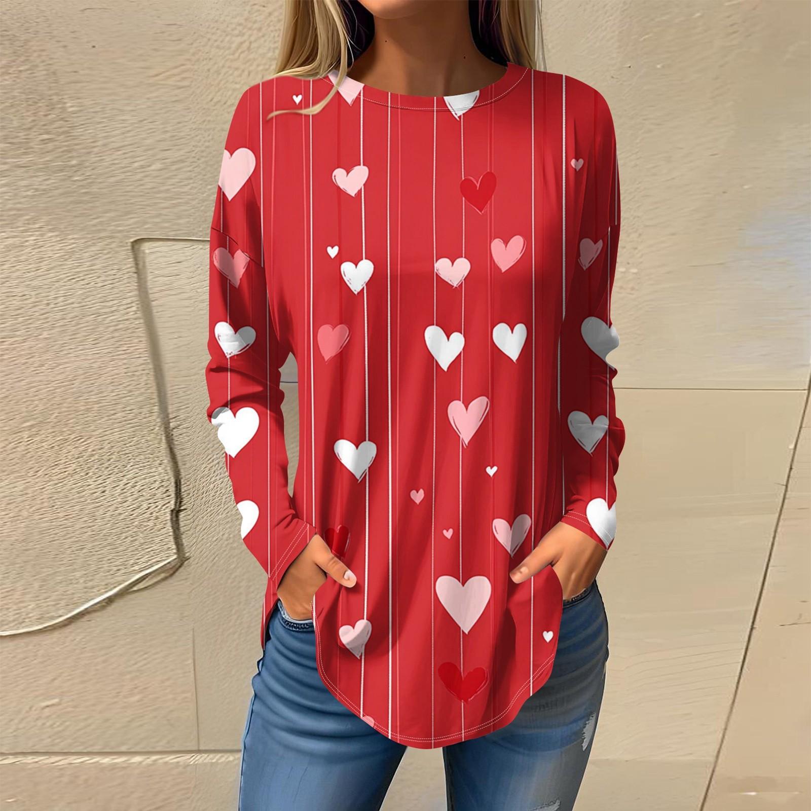 

Футболки женские осенние повседневные рубашки с длинным рукавом толстовка винтажный графический принт топ пуловер ко Дню святого Валентина XXXL красный