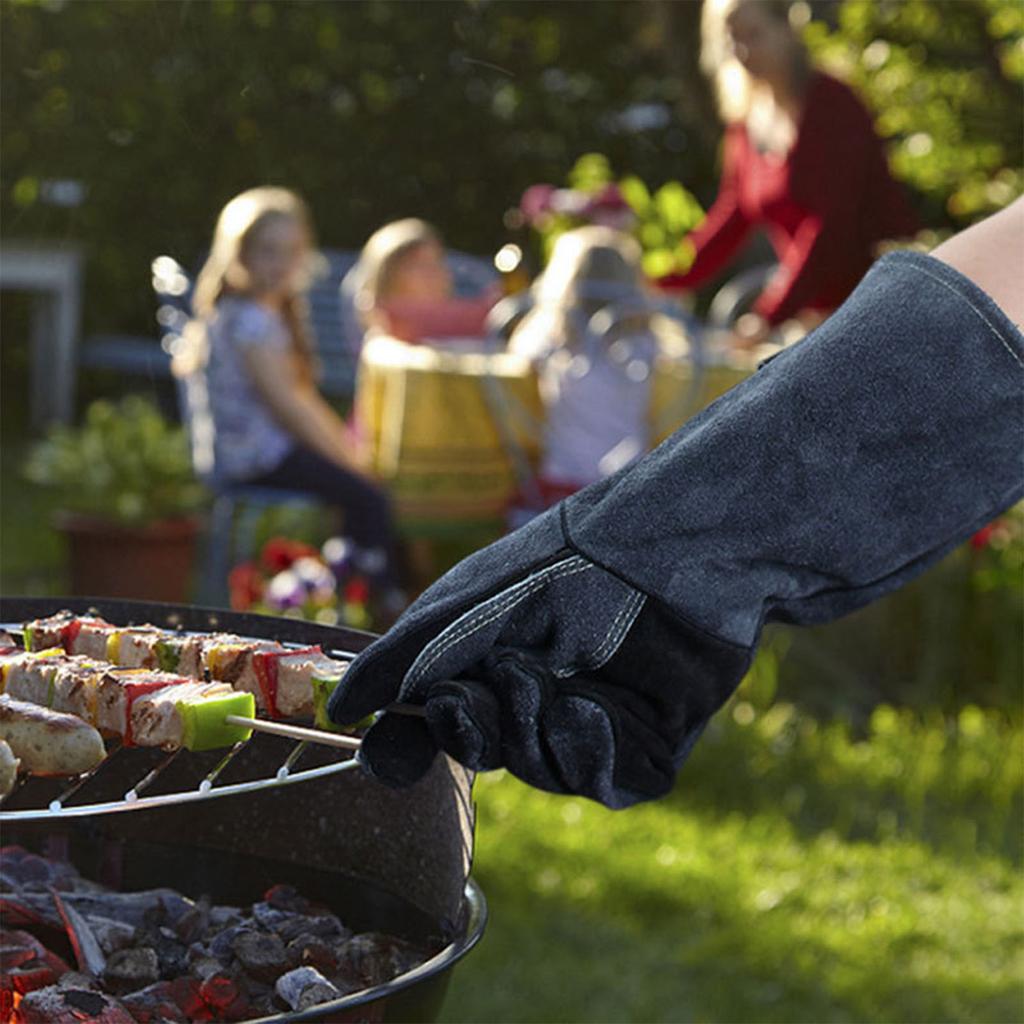 1 Pair Forge Welding Gloves High Temperature Resistant Cowhide BBQ Gloves Cooking Gloves for