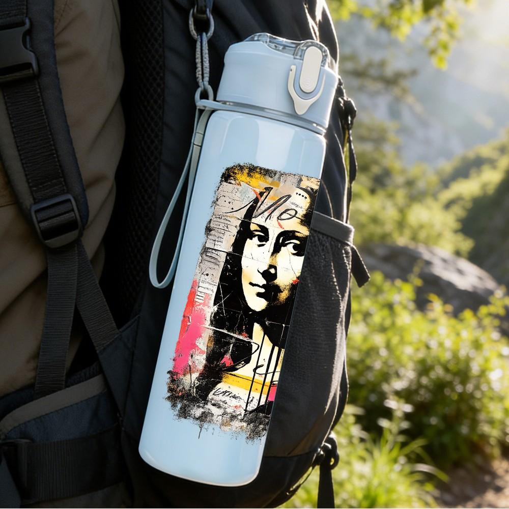 1PC Vintage Female Portrait Art Print 750ml Color Plastic Sports Water Bottle Leakproof Flip Straw Lid Suitable for Sports Office Home Use
