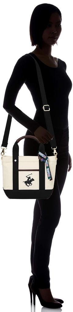 Beverly Hills Polo Club Canvas Tote Bag (with Shoulder Strap) BH1006N, Ivory and Black