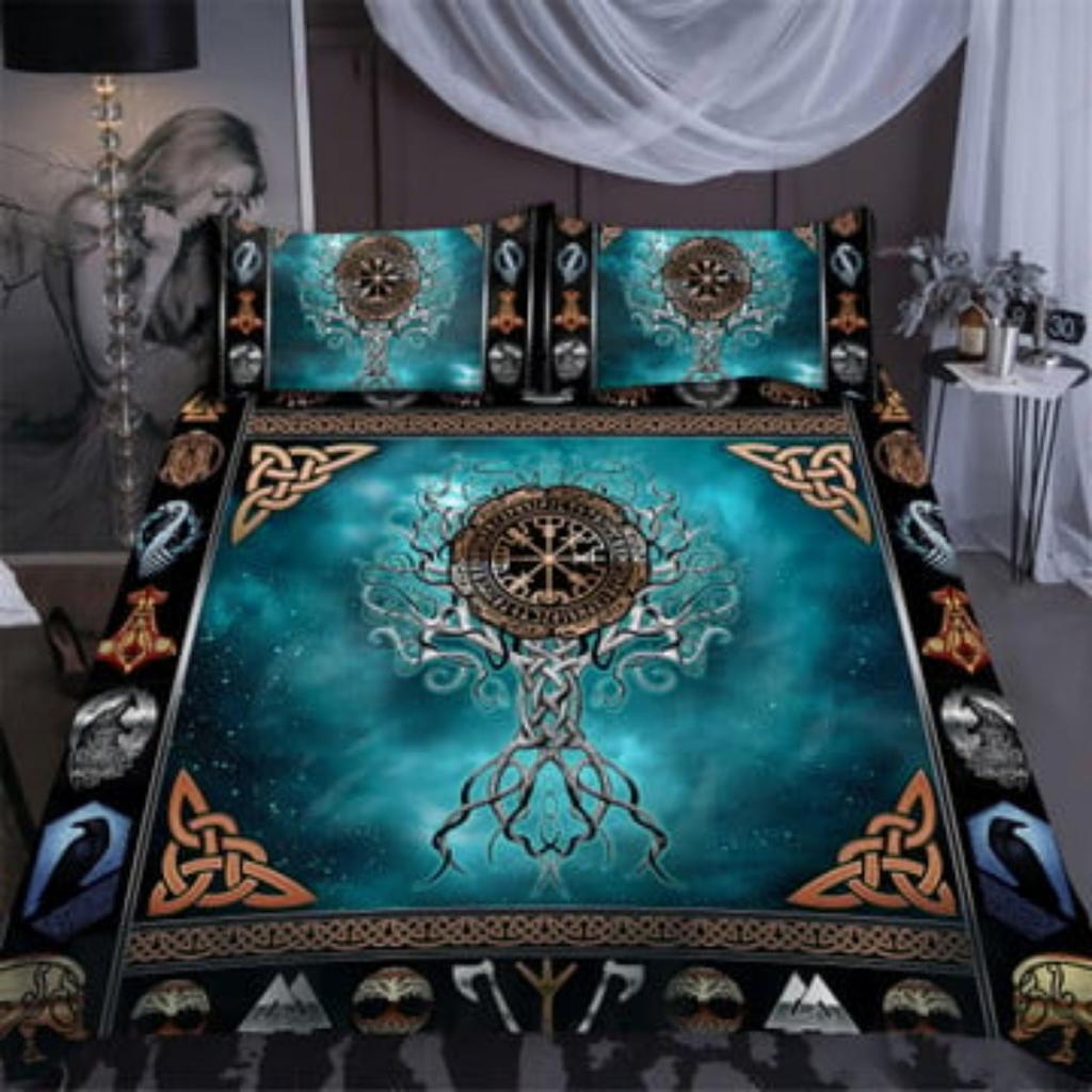 Hemtextilier Tmarc Tee Viking Sängkläder , Tree of Life Fenrir Skoll och Hati Raven Rune Örngott