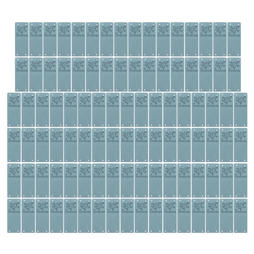 100Pcs PU Leather Label Bird Color HandMade Soft 4 Holes Useful DIY Accessories for Wallet Hat(Blue