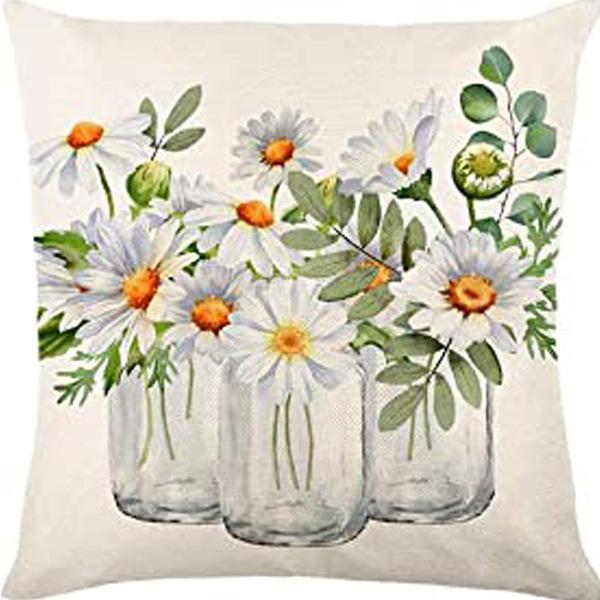 Small Daisy Flower Pillowcase New Striped Linen Home Fabric Sofa Pillowcase Light Luxury