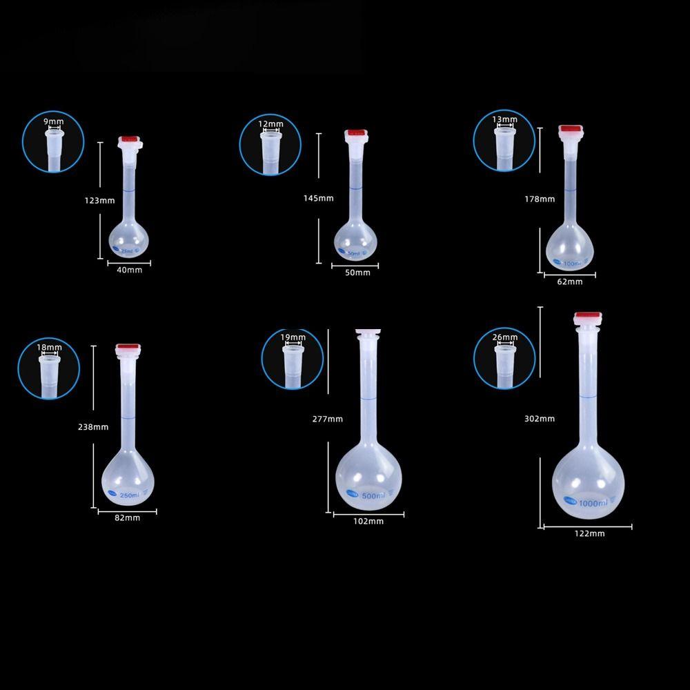 25/50/100/250/500/1000ml Messkolben mit Stopfen Langer Hals Messkolben Kunststoff Graduierte Flasche