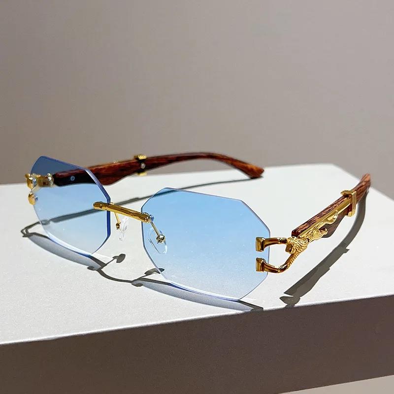 

Vintage Steampunk Rimless Sunglasses Women For Men Luxurious Brand Designer Irregular Sun Eyeglasses Metal Material Leopard Head Shades UV400