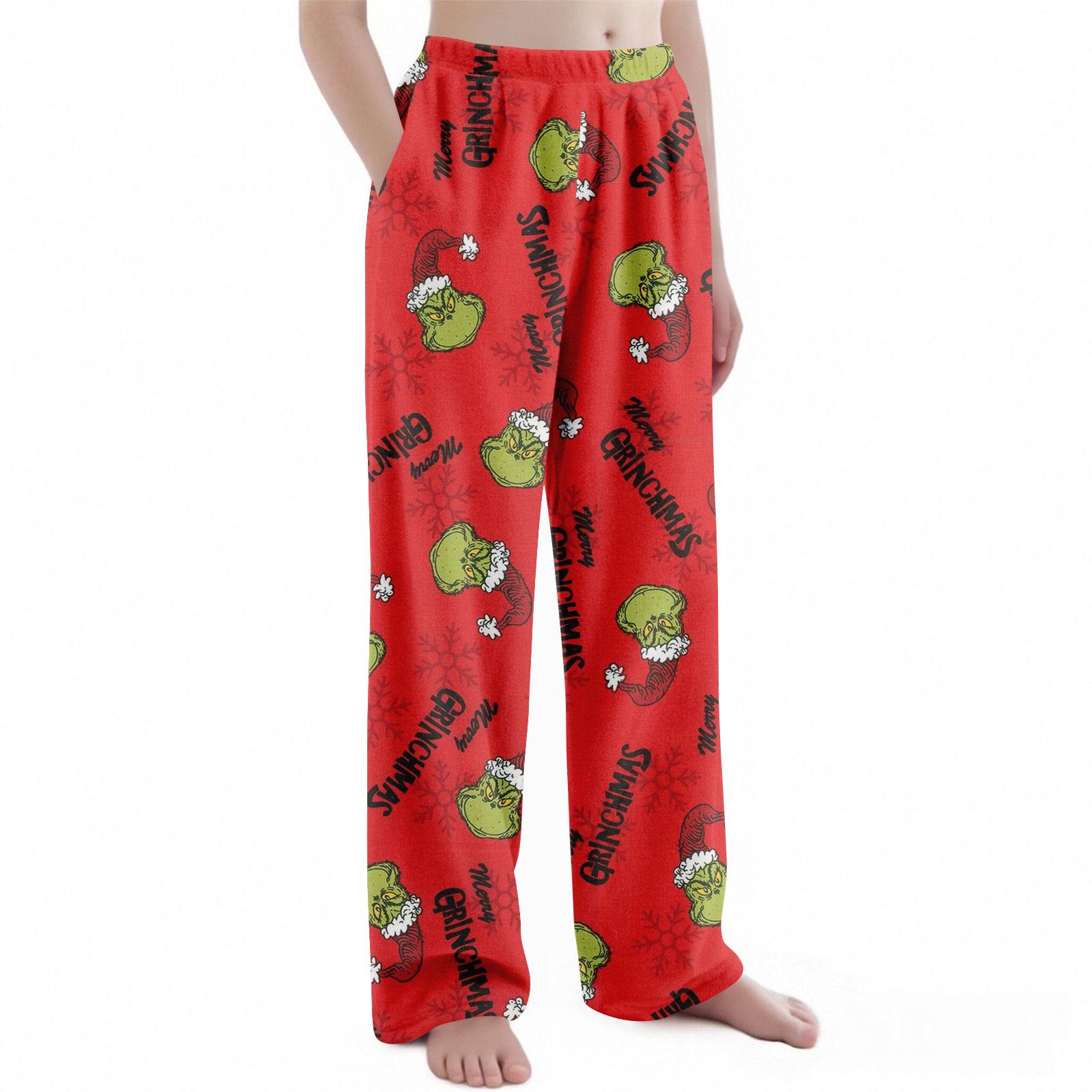 

Дитячі штани з різдвяним принтом, плюшеві повсякденні штани 140 червоний