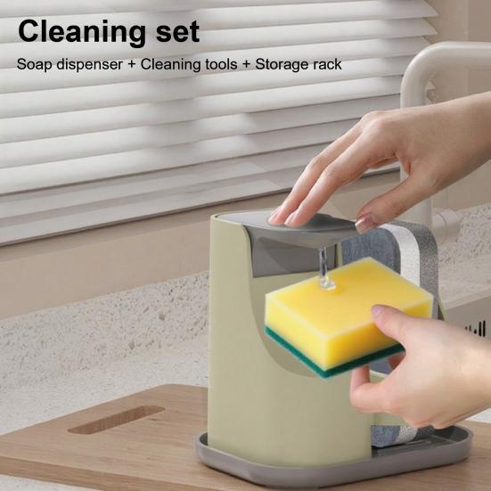 Dual Soap Dispenser with Sponge Holder Kitchen Sink Soap Pump Dispenser Set Countertop Hand Dish Soap Dispenser