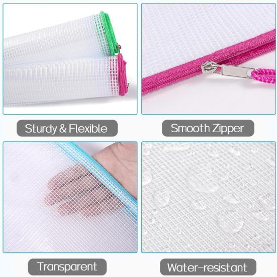 10Pcs Mesh Zipper Pouches with Zipper Waterproof Large Capacity Transparent Organizing Bags
