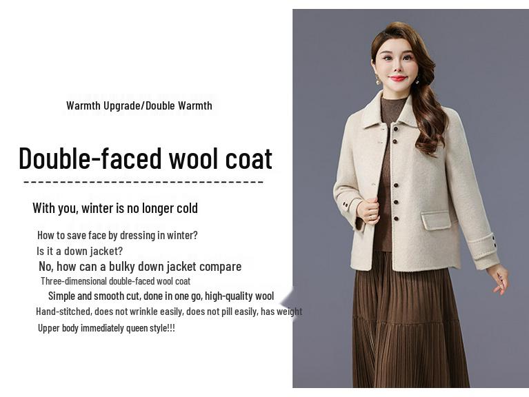 Double-Sided Camel Wool Mid-Length Slim Coat for Women - Autumn/Winter 2025 Collection