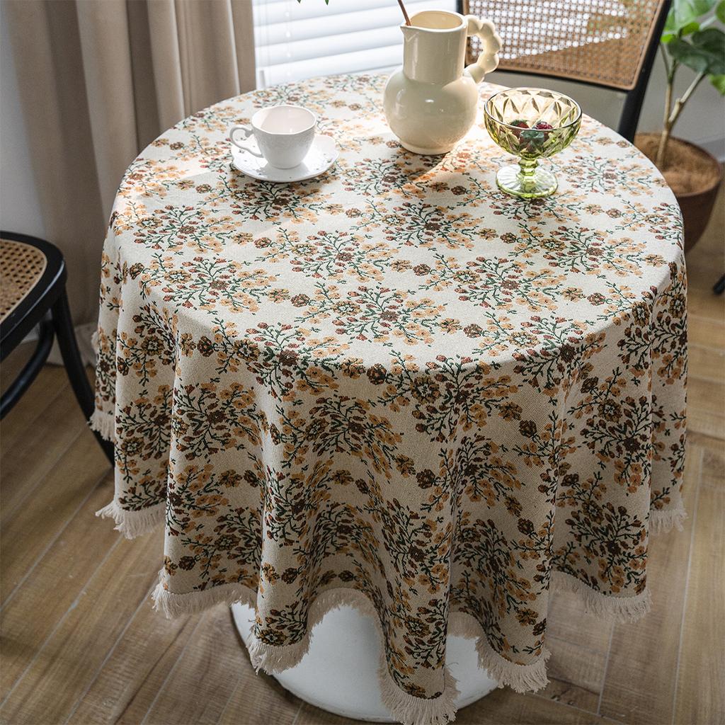 Tablecloth Jacquard Flower Round Thick Tablecloth