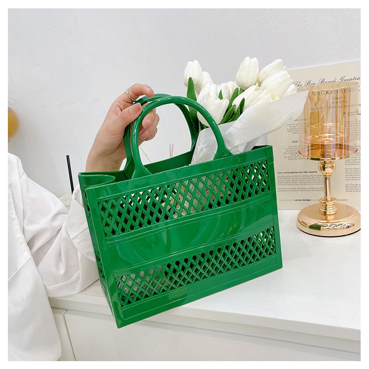 

Модные сумки-тоут «Булочки с желе» для женщин, роскошная дизайнерская сумочка и кошелек, новинка 2025 года, из ПВХ, с ажурным верхом, с ручкой для ношения в руке, под мышкой, на плече зелёный