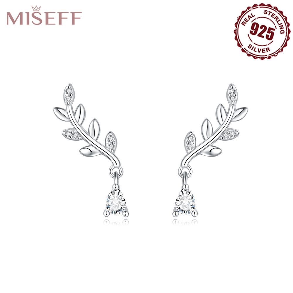 

S925 Sterling Silver Leaf Stone Stud Earrings - High-end European & American Women s Jewelry 925 Sterling Silver