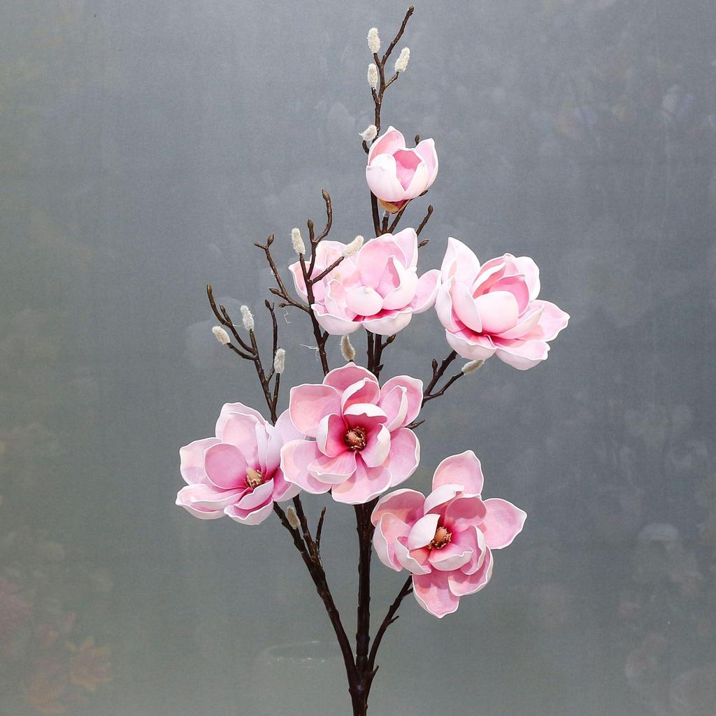 Handcrafted Magnolia Faux Floral Arrangement with 6 Blooms for Home & Hotel Decor