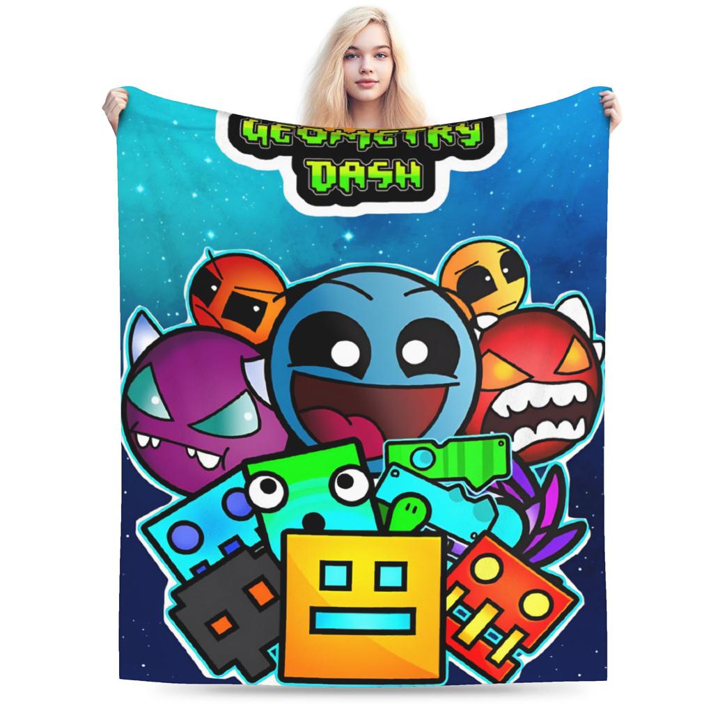Geometry Dash Difficoltà Demon Faces Coperta Peluche Ragazzo Ragazza Coperta Plaid in Flanella Per Esterno Calda Morbida Copriletto