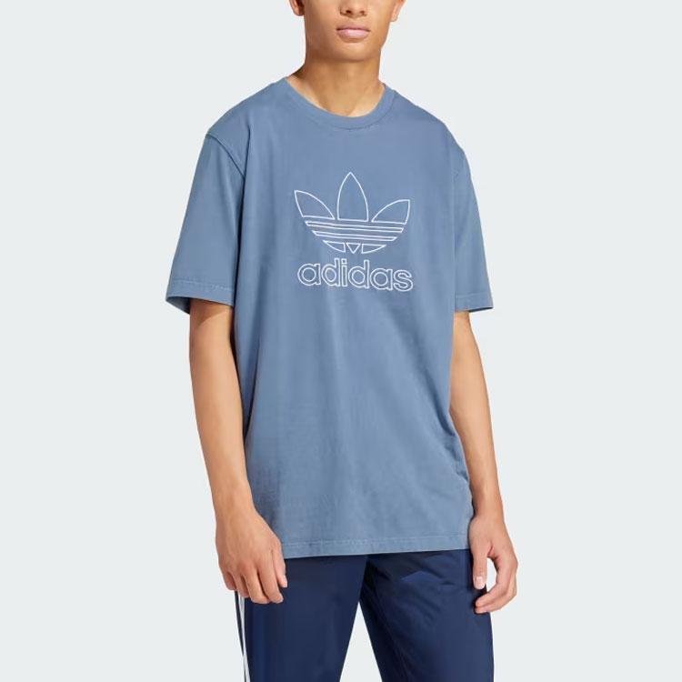 Adidas Originals Adicolor Outline Trefoil Tee With Letter Logo Print Men Tops Blue IR8002