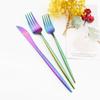 Stainless Steel Dinnerware Round Handle Multicolor Cutlery Set Knife Dessert Fork Coffee Spoon Tableware Set Kitchen Flatware