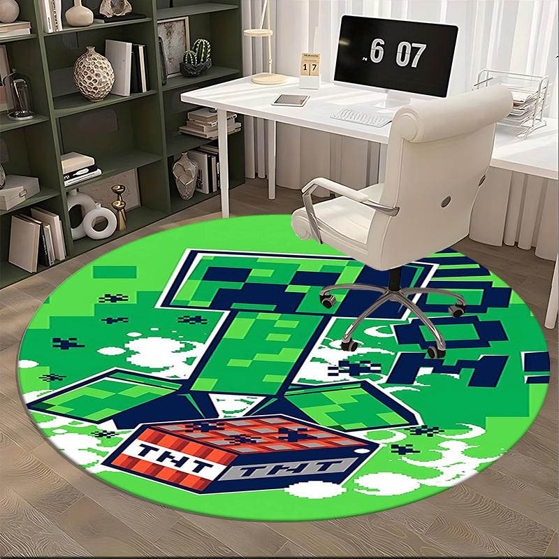 Tappetino Sedia Esplosione TNT Minecraft Tappeto Rotondo-Tappeto per Ufficio, Lavabile in Lavatrice, Antiscivolo, Adatto per Soggiorni, Camere da Letto
