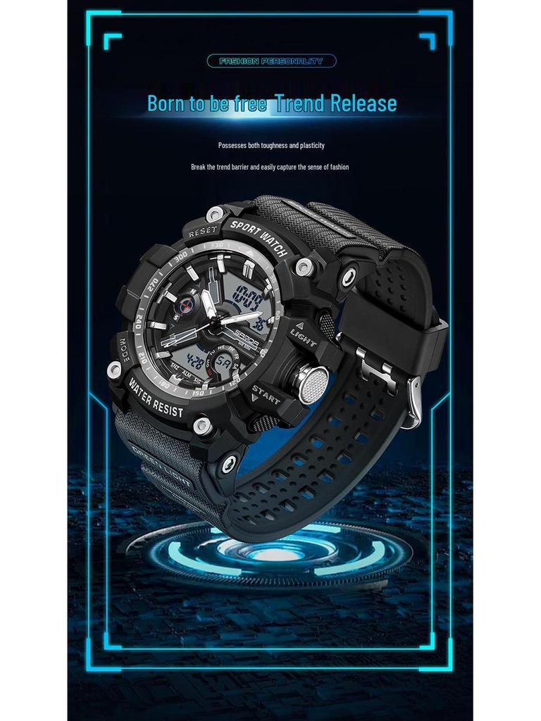 SANDA Jugend Trend Schwarz Tech Multifunktionale Wasserdichte Stoßfeste Herren Elektronische Uhr