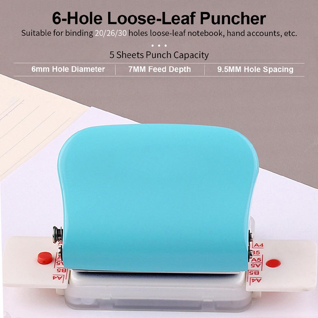 KW Trio 6 Hole Paper Punch Handheld Metal Hole Puncher 5 Sheet Capacity 6mm for A4 A5 B5 Notebook Scrapbook Diary