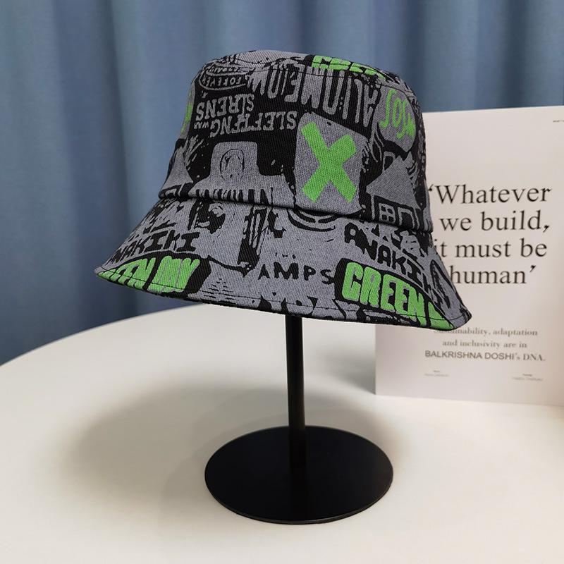 Summer shading personality print cartoon kitten face bucket hat female