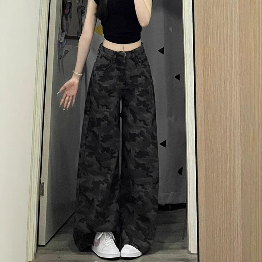 Wide-Legged Workwear Denim Jeans Women High-Waisted Pear-Shaped Body Loose Drape Large Yard Straight Leg Pants Retro Baggy Long Jeans for Ladies