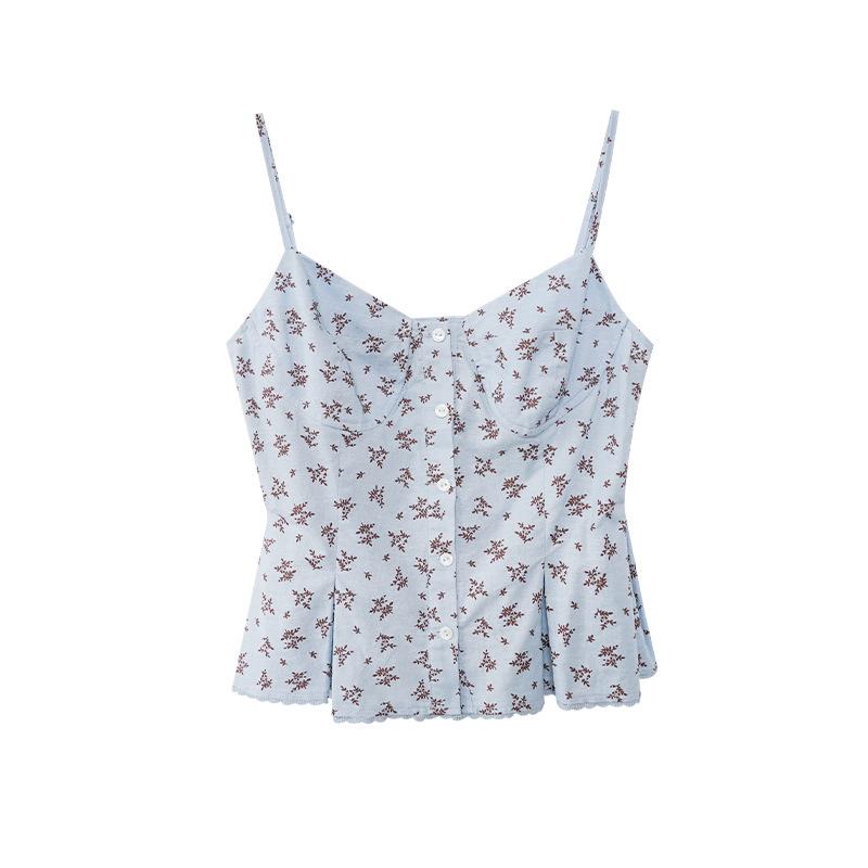 Summer French design waist floral sling vest women's outer wear S
