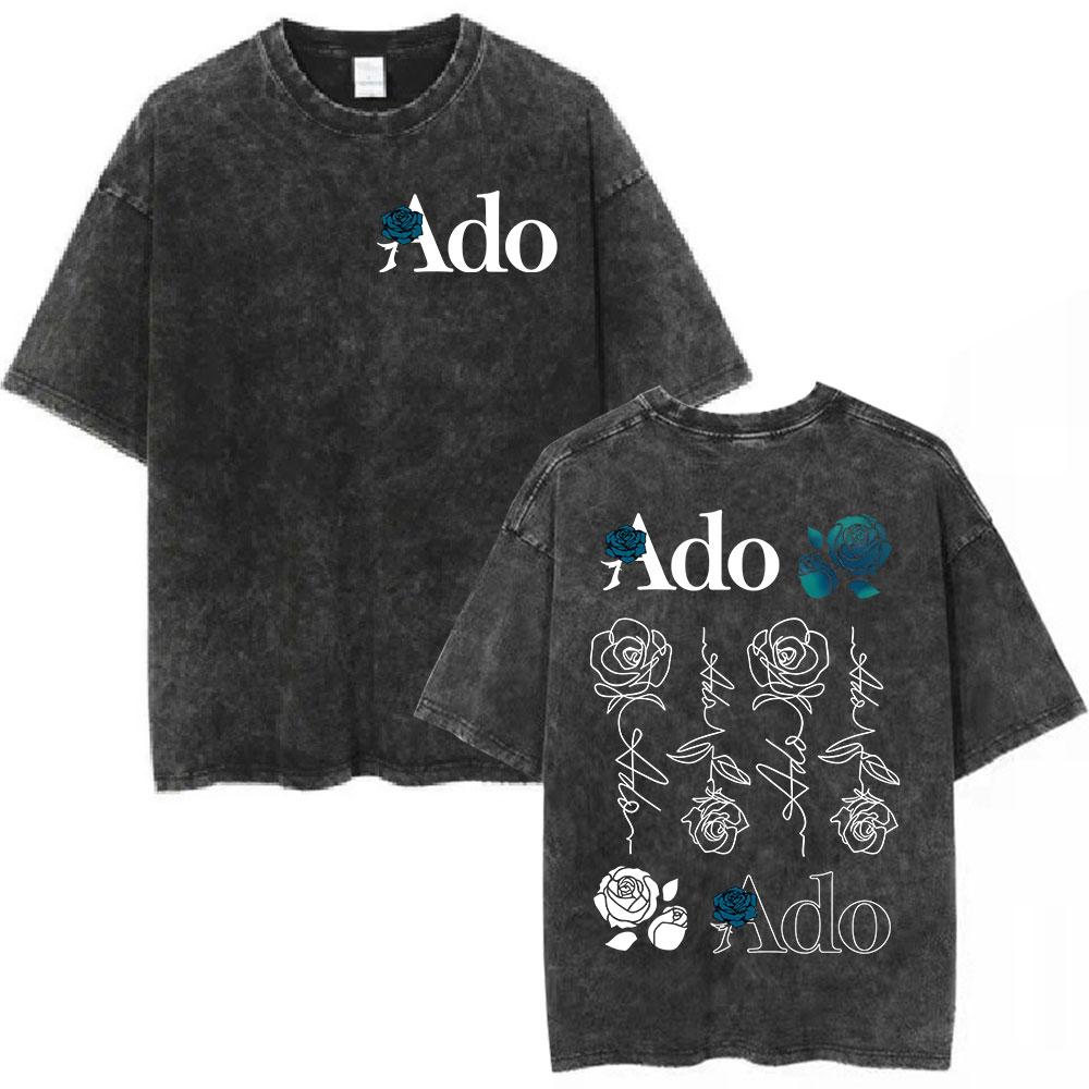 Ado Red Rose 2025 World Tour Hibana Vintage Washed T Shirts Men Women Fashion Harajuku T-shirt High Quality 100% Cotton T-shirts