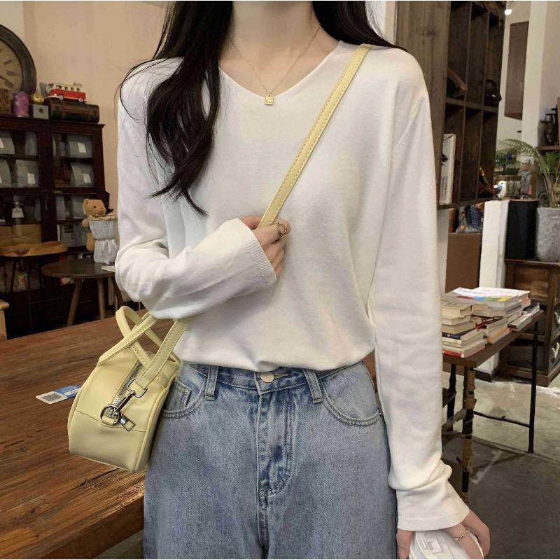 

Spring collar solid color knitted bottoming shirt women s simple and versatile long-sleeved inner top soft waxy sweater XL білий