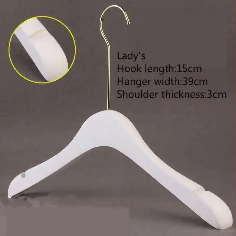 5PCS White Lady Garment Hangers White Wooden Store Chothing Display Hanger Golden Hook Korean Version Custom Logo Engraved