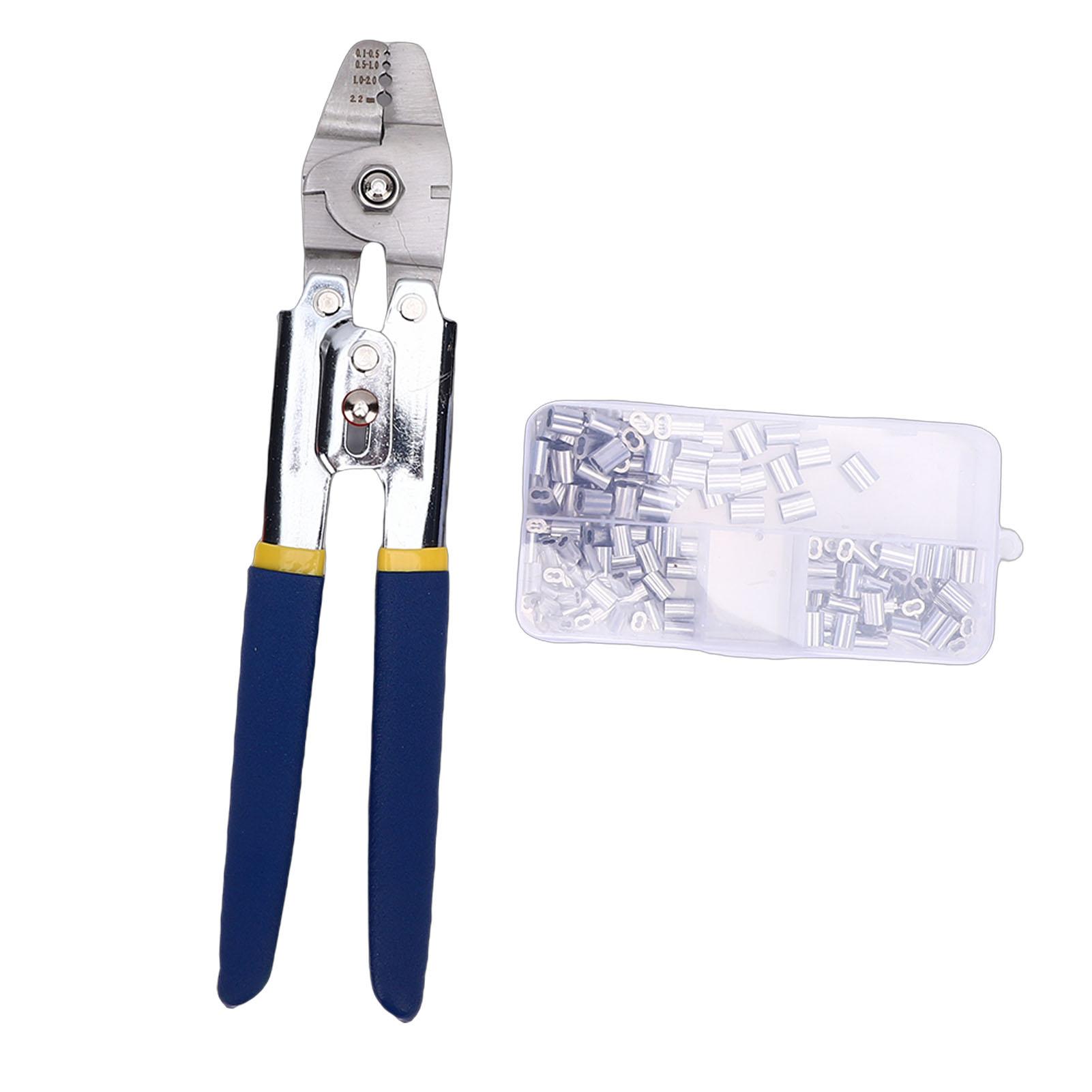 

10 Inch Wire Rope Crimping Tool 150Pcs Double Barrels Aluminum Loop Sleeves Stainless Steel Crimper