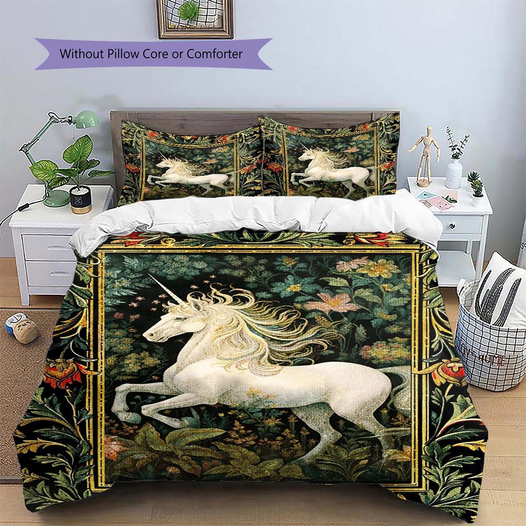 1PC Horse Bedding Quilt Set Quilt Cover Pillowcase Home Decoration Birthday Gift (1 * Duvet Cover + 2 * Pillowcase, Without Core)