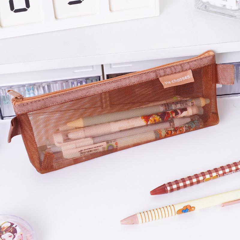 Retro Transparent Mesh Pencil Case - Large Capacity, Multi-functional Mini Storage Bag