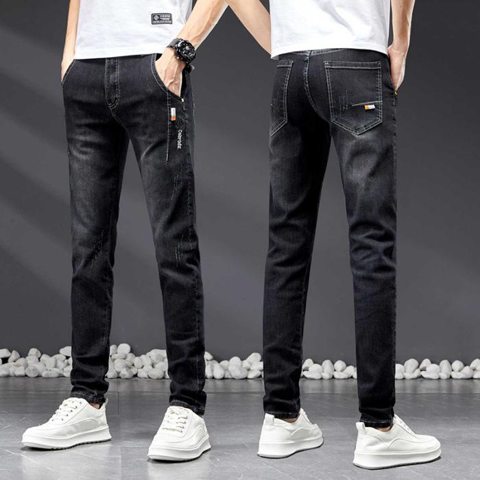 

Spring trendy men s slim and comfortable stretch jeans, versatile and fashionable Korean style small straight legs, wear-resistant men s denim 28 чёрный