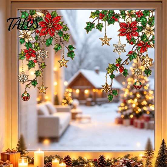 Decorative Glass Stickers for Halloween 2Pcs Stained Style Window Film, Hanging Vine Stickers, Christmas Easy Apply Film Static Clings Holiday