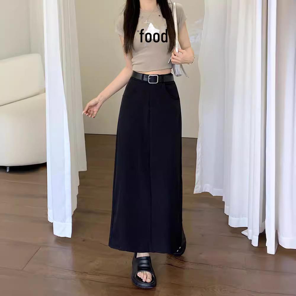 High Waist Summer A-Line Skirt for Women - Black & Gray, Medium Length, Slim Fit