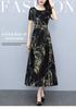 Summer New Celebrity Fashion Print Dress Middle-aged Mother Waist Thin Pendulum Long Skirt