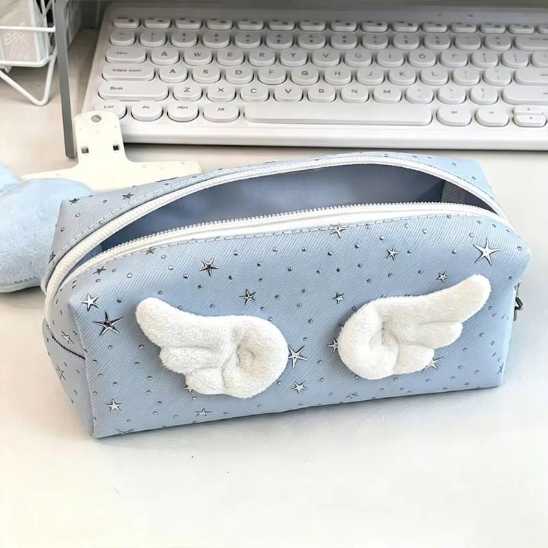 1Pcs Large Capacity Portable Pen Bag Pencil Pouch New Angle Wings Pencil Case School Supplies Student Stationery Storage Bag