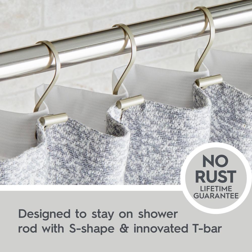 S-Shape Rustproof Stainless Steel Shower Curtain Hooks T-Bar Ends Set of 12 Durable Easy Open Fit Standard Rods